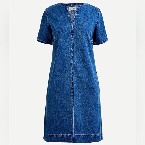 Jcrew blue cotton shift Denim V-neck dress size 6 with pockets - Picture 2 of 9